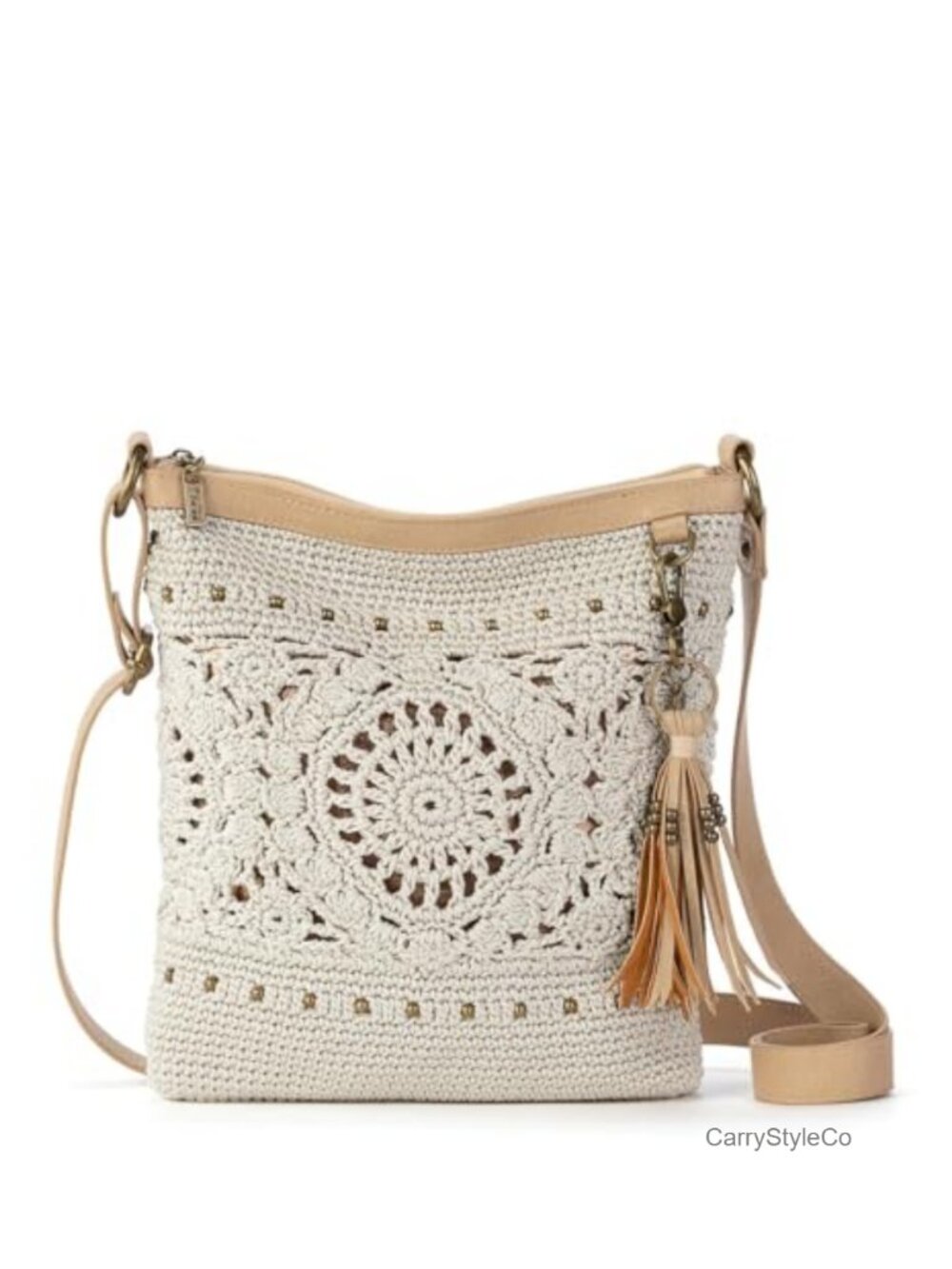 Hand Crochet Crossbody Purse Zipper Closure Adjustable Strap